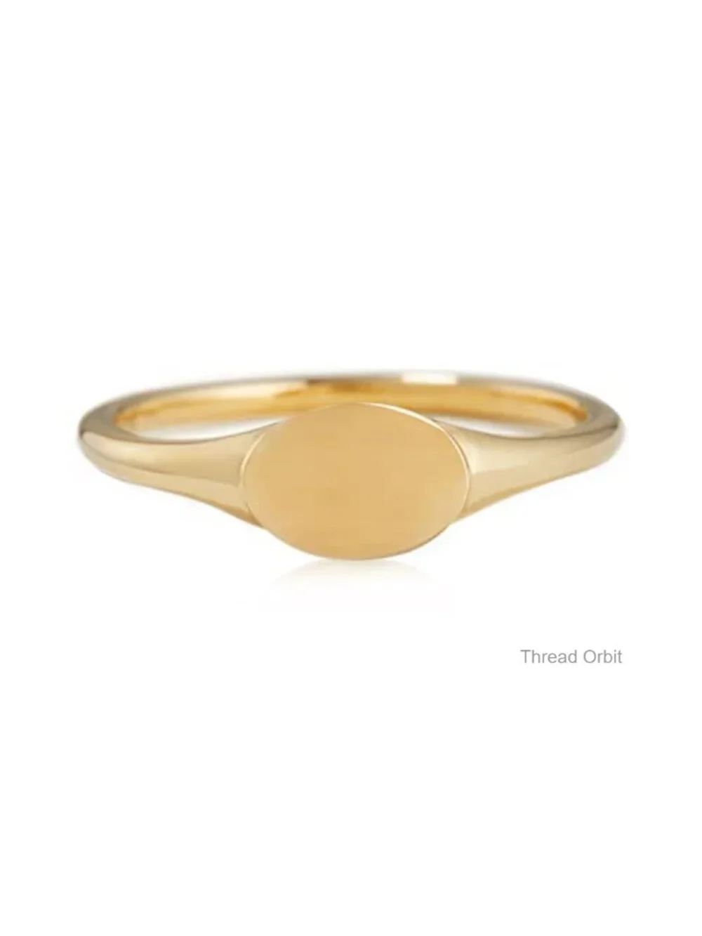 14K Gold Plated Signet Ring Stackable Thin Oval Pinky Band 1.5mm Dainty